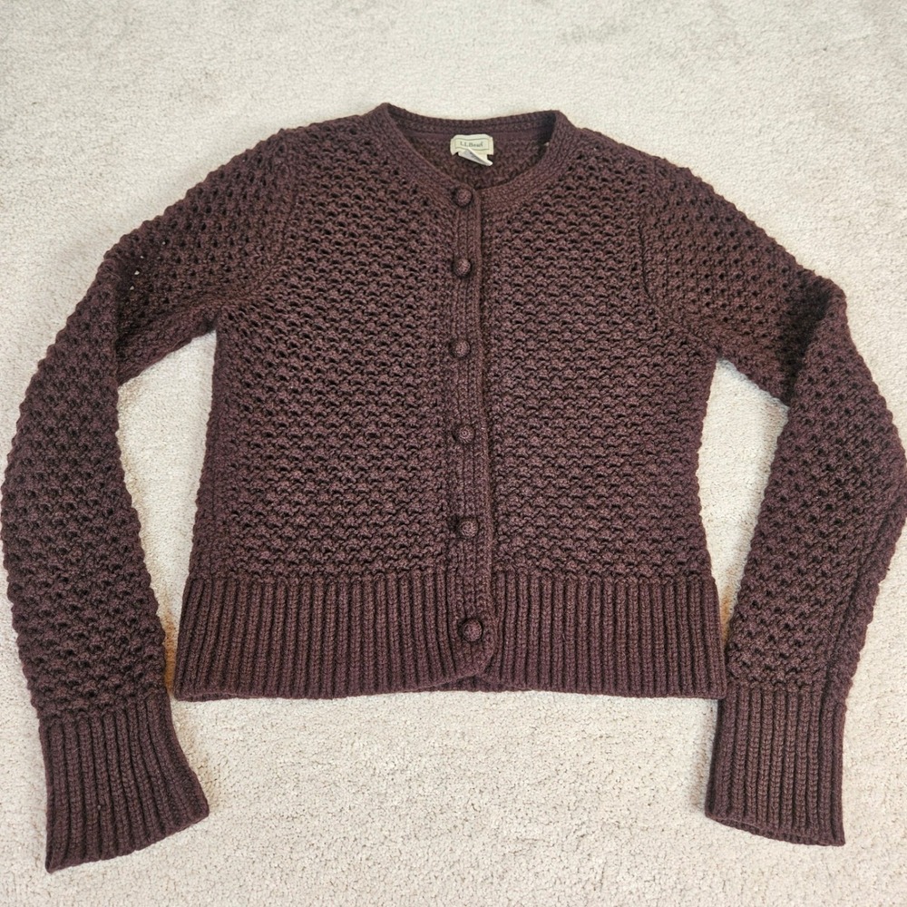 VTG LL Bean XS‎ Wool Angora Blend Crochet Cardigan Button Y2K Cottagecore Preppy